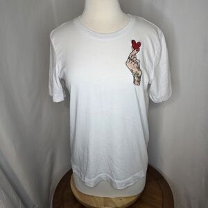 Love Moschino White Tee with Red Heart Tattooed Hand